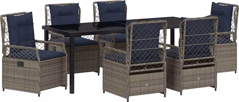 Set da Pranzo per Giardino 7 pcs Grigio polyrattan