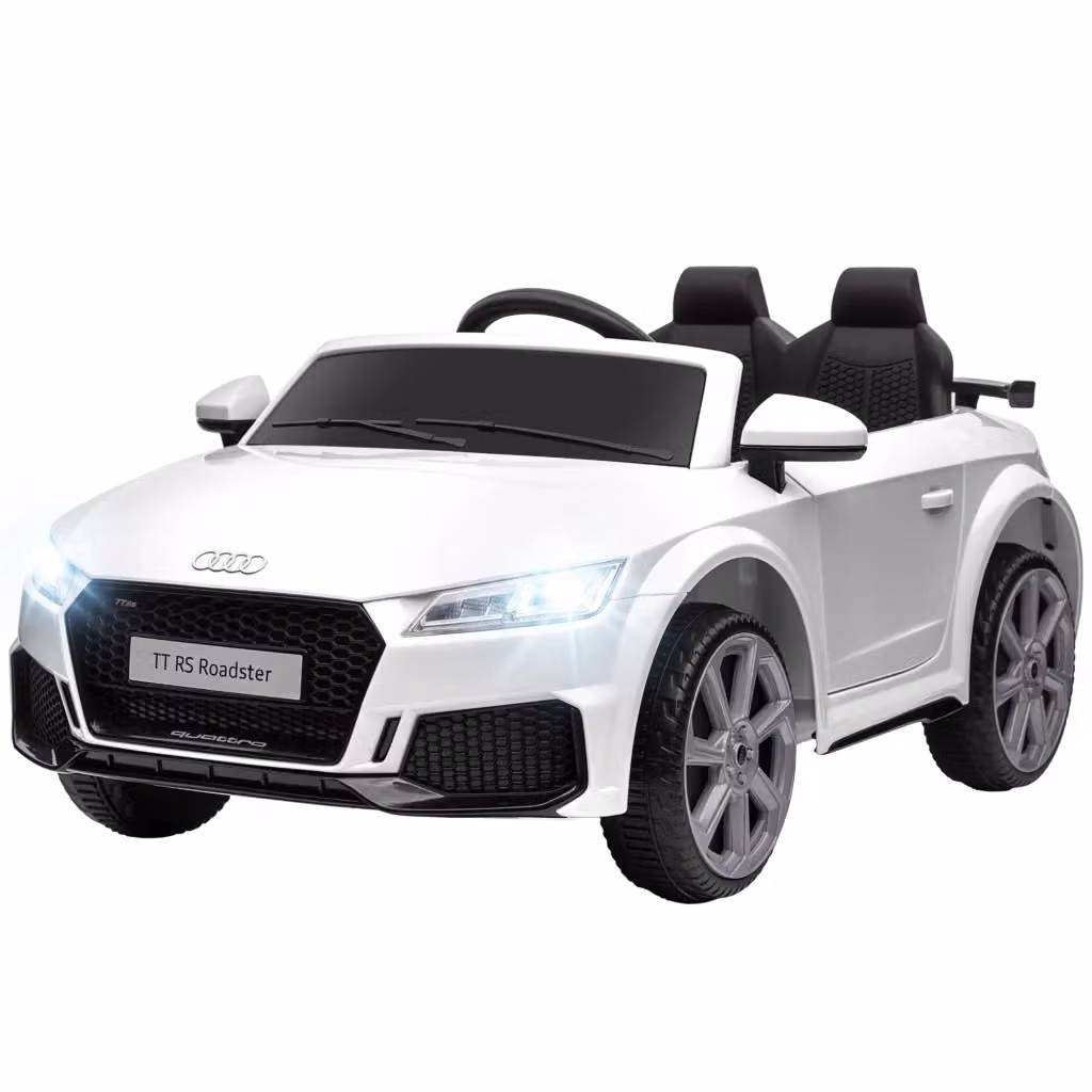 Macchinina elettrica Audi TT per bambini zephmum, colore bianco, L: 102 cm, P: 60 cm, H: 44 cm – 2