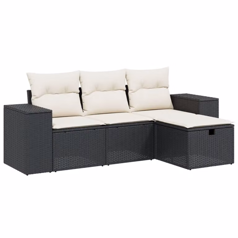 Set Divani da Giardino 4 pz con Cuscini Nero in Polyrattan