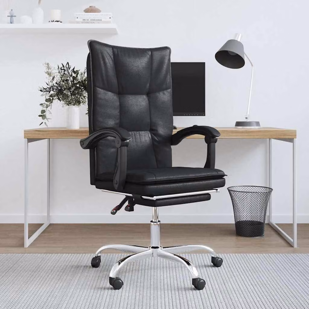 vidaXL Poltrona da Ufficio Executive Reclinabile in Similpelle Nera con Braccioli e Ruote, L/P/H: 63 x 56 x 122 cm