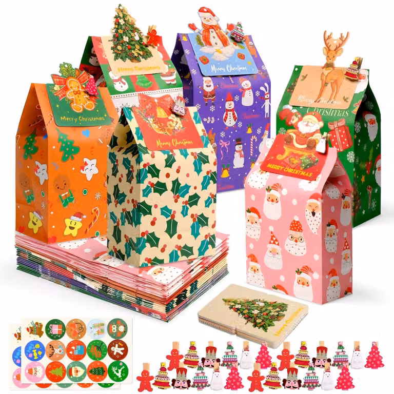 Calendario dell'Avvento con 24 sacchetti regalo natalizi e bigliettini