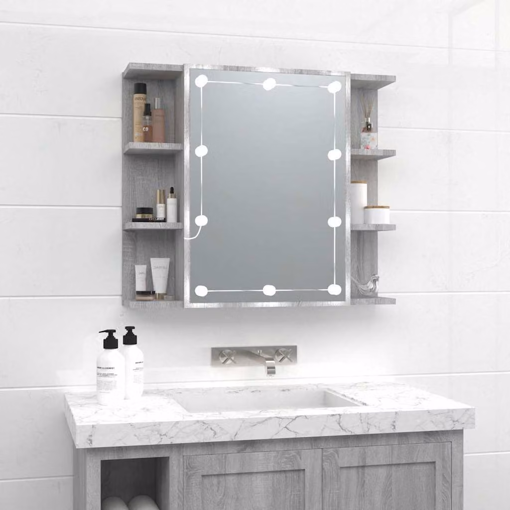 Armadietto da bagno con specchio e illuminazione LED vidaXL, Grigio, L: 70 cm, P: 16,5 cm, H: 60 cm