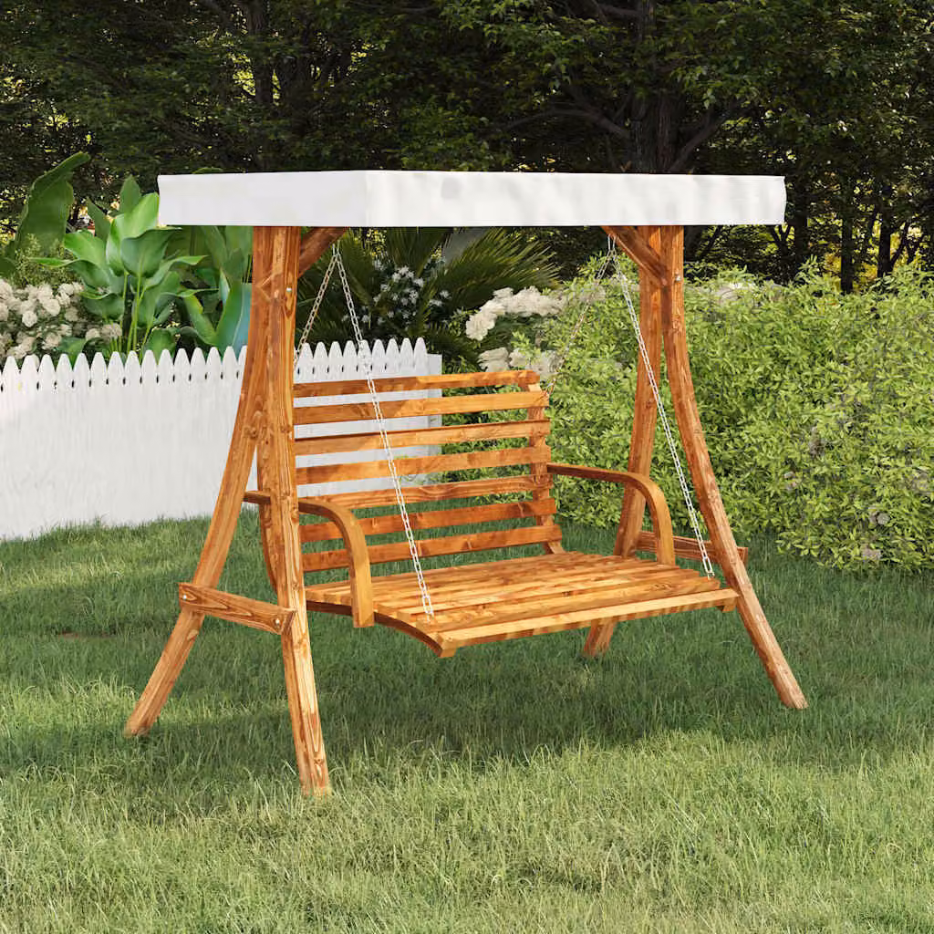 vidaXL Altalena con Tetto in Legno Massello Trattato e Tendalino Beige per Giardino e Terrazzo