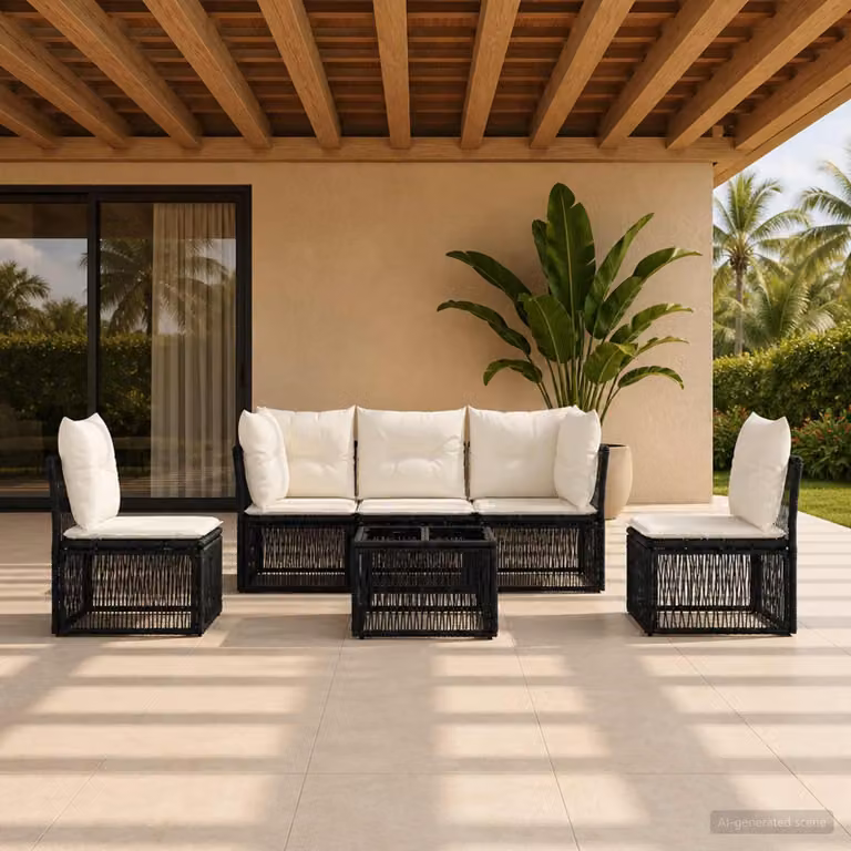 Maison Exclusive - Set da giardino composto da 6 pezzi, divano in rattan sintetico nero