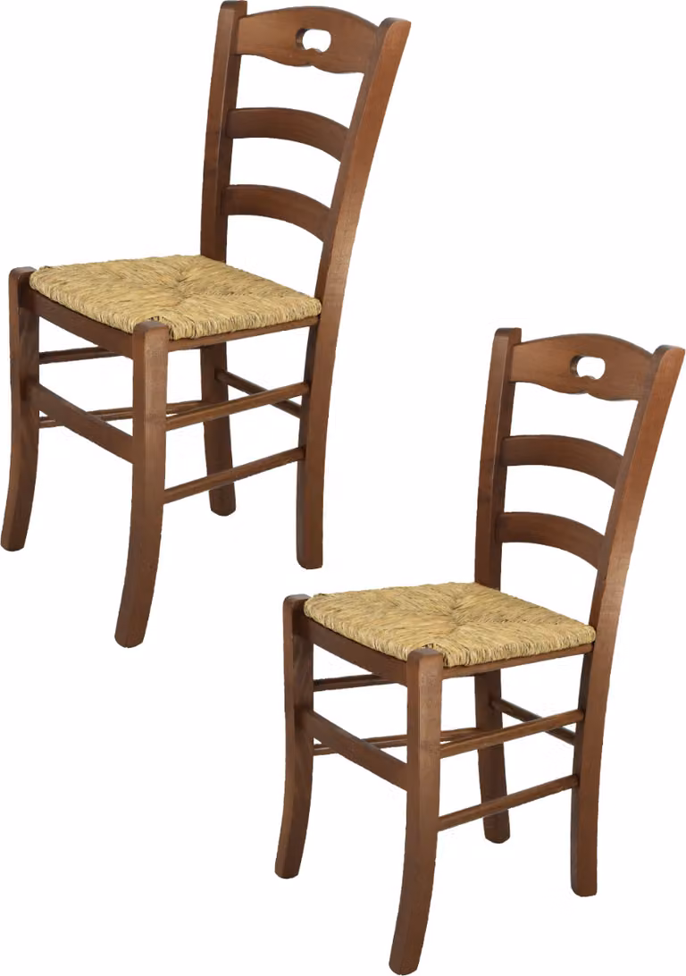 t m c s Tommychairs - Set di 2 sedie SAVOIE per la cucina e la sala da pranzo, struttura robusta in legno di faggio laccato, colore marrone noce e sedile in paglia