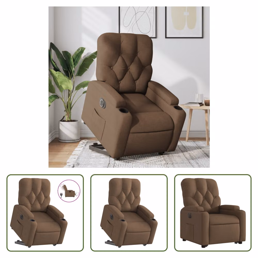 The Living Store Poltrona relax con supporto elettrico in tessuto marrone