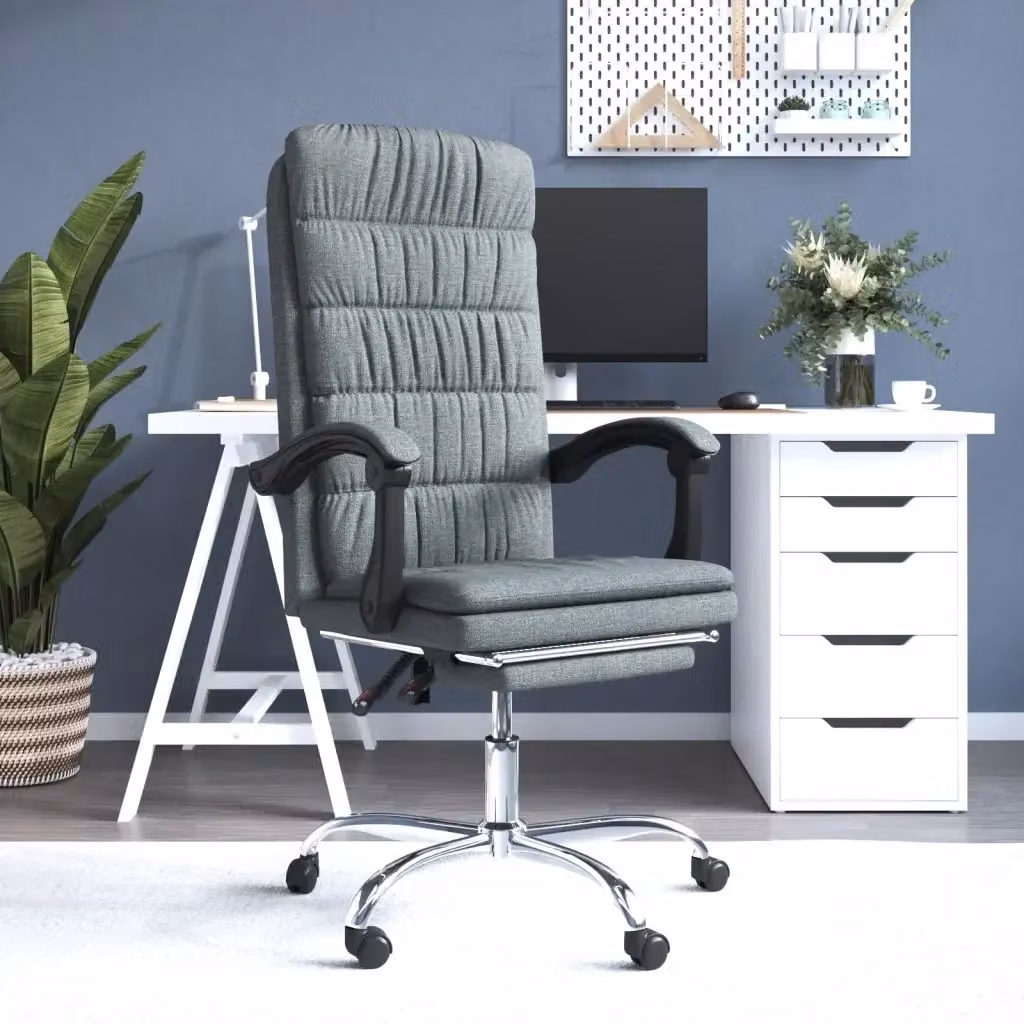 Sedia da ufficio girevole a 360 gradi in tessuto grigio con braccioli e ruote, design minimalista per home office, L: 51.25 cm, P: 56.0 cm, H: 110.0 cm – 2