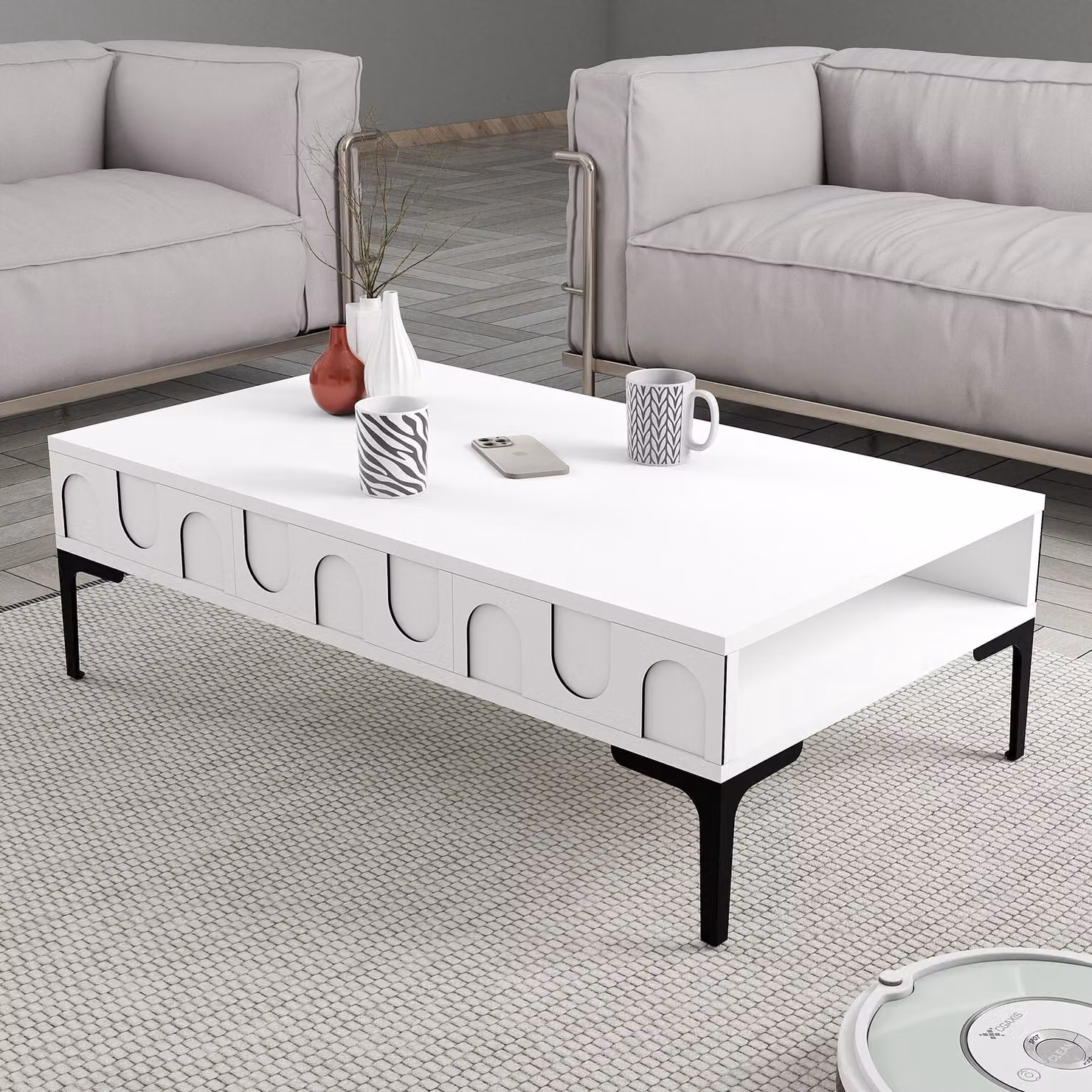 Skye Decor, Lyon 32 - Bianco, Nero, Tavolino, Bianco, 100% PANNELLI DI PARTICELLE RIVESTITI IN MELAMMINA, 105 x 60 x 32,6 cm