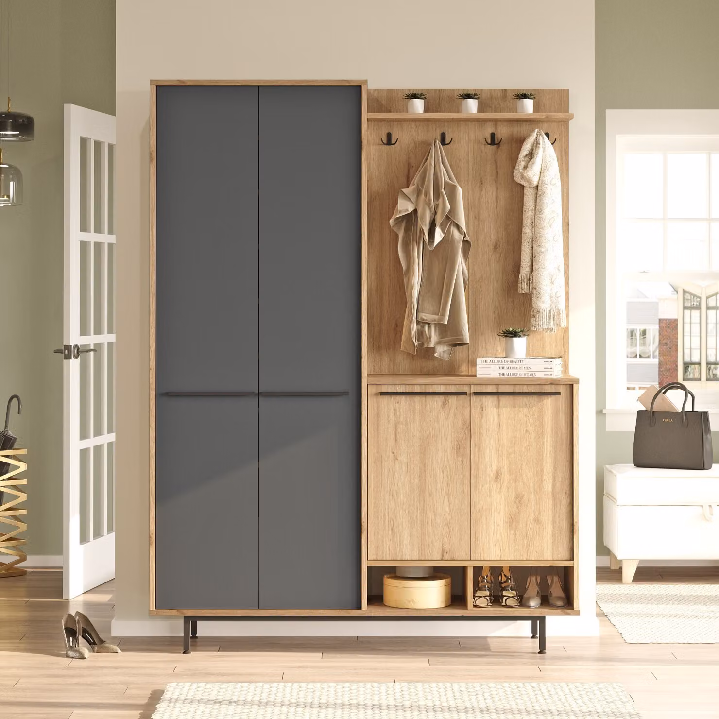 Skye Decor, OS1-SA, stand da padiglione, rovere, 100% PANNELLI DI PARTICELLE RIVESTITI IN MELAMMINA, 147,4 x 35,5 x 195,6 cm
