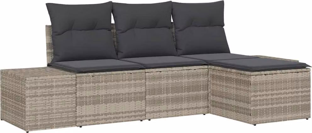 Set Divano da Giardino 4 pcs Grigio chiaro polyrattan