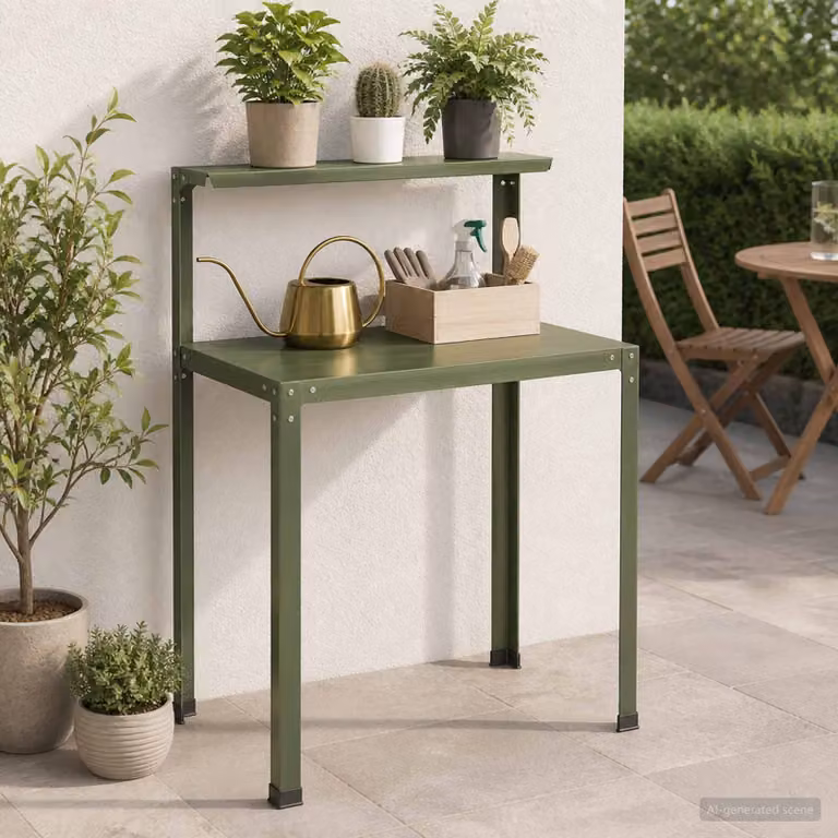 vidaXL Tavolo da rinvaso in metallo verde, L 60 cm x P 50 cm x H 104 cm