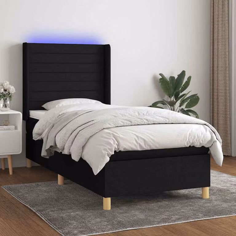 Letto Ibrido vidaXL con Materasso, Illuminazione LED e Porta USB, Tessuto Nero, L/P/H: 90 x 200 x 128 cm