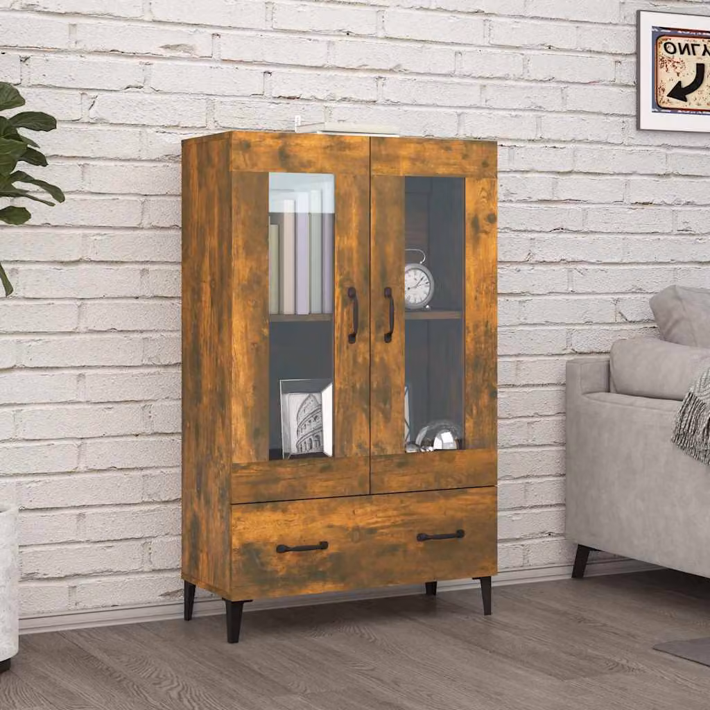 Credenza vidaXL in Legno Multistrato Rovere Fumo con Vetro, L 70 cm x P 31 cm x H 115 cm