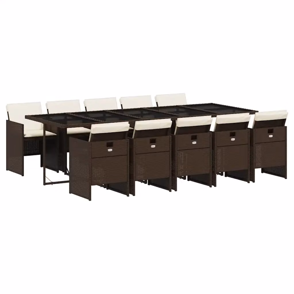 Set da pranzo da giardino vidaXL in polyrattan marrone e bianco con 11 pezzi e cuscini – 2