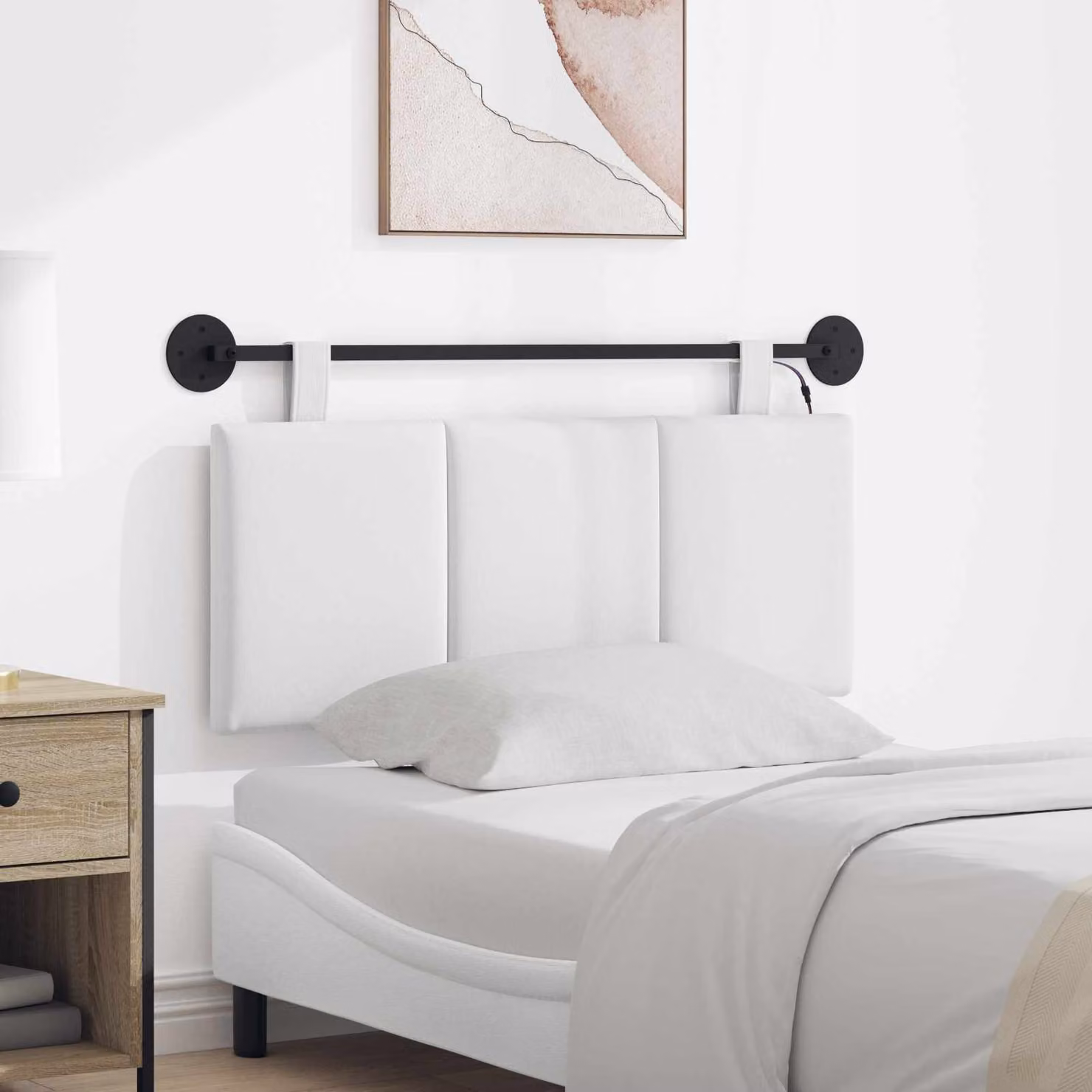 Testiera per letto sospesa vidaXL in tessuto bianco con luce LED integrata