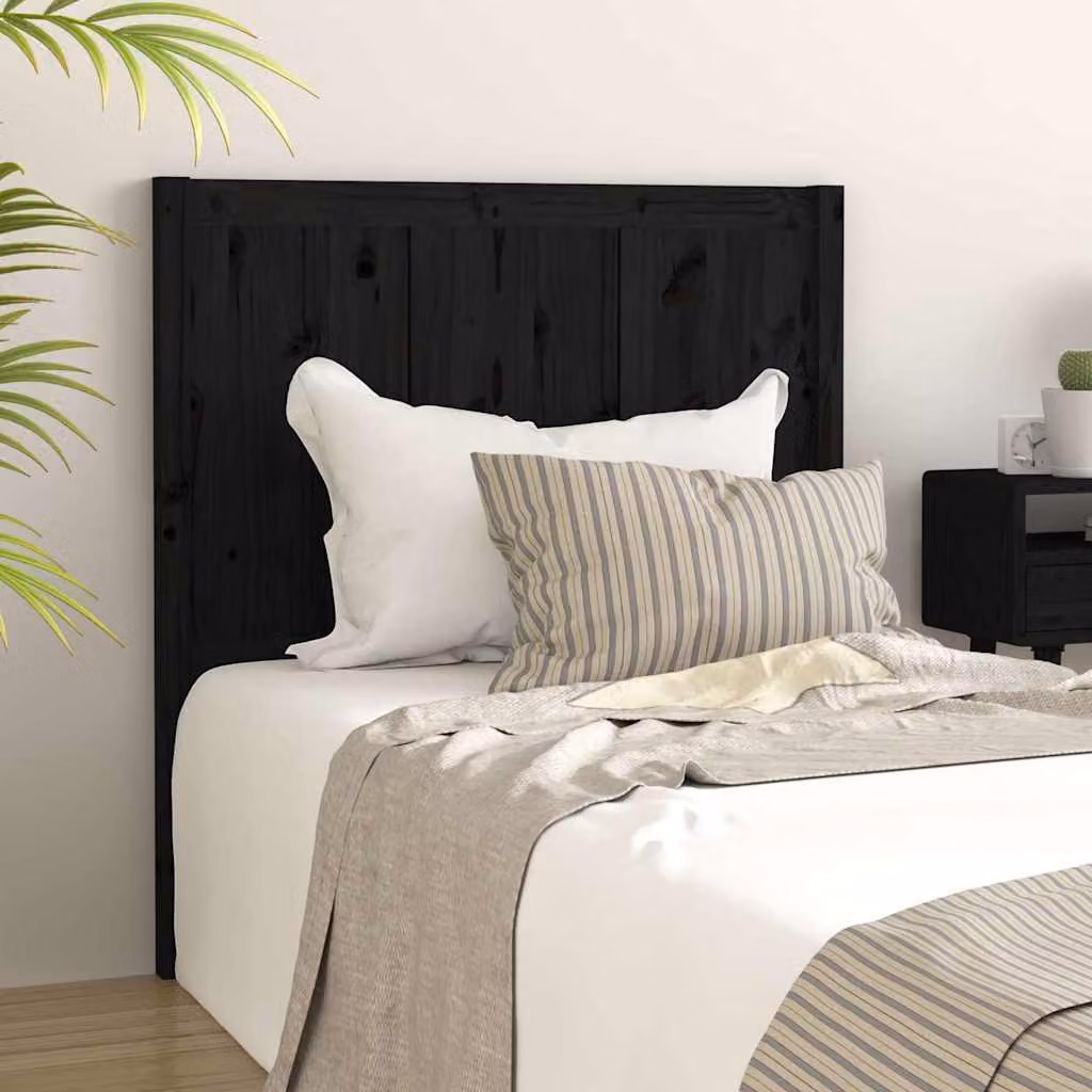 Testiera per letto vidaXL in legno massello di pino nero, stile rustico, L: 95,5 cm, P: 4 cm, H: 100 cm