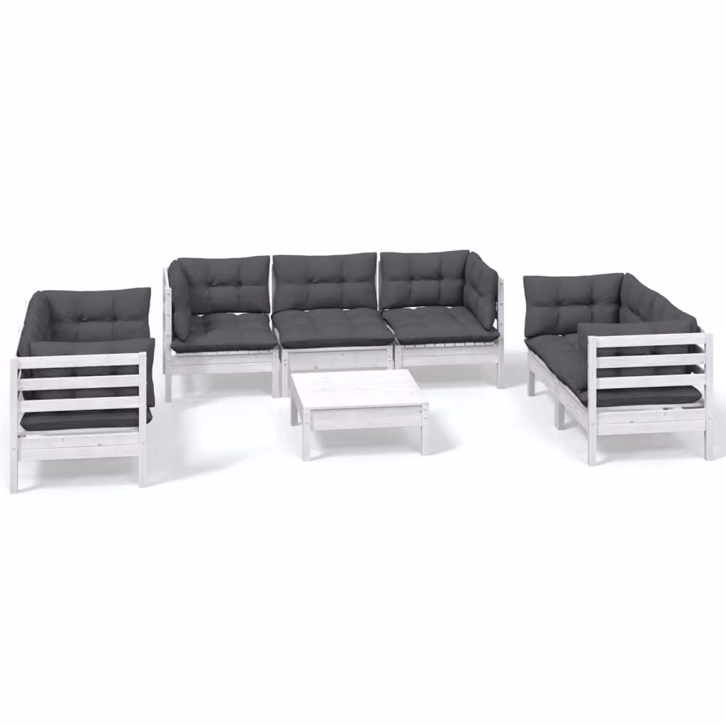 Set Salotto da Giardino con Cuscini 8 pz Legno Massello di Pino