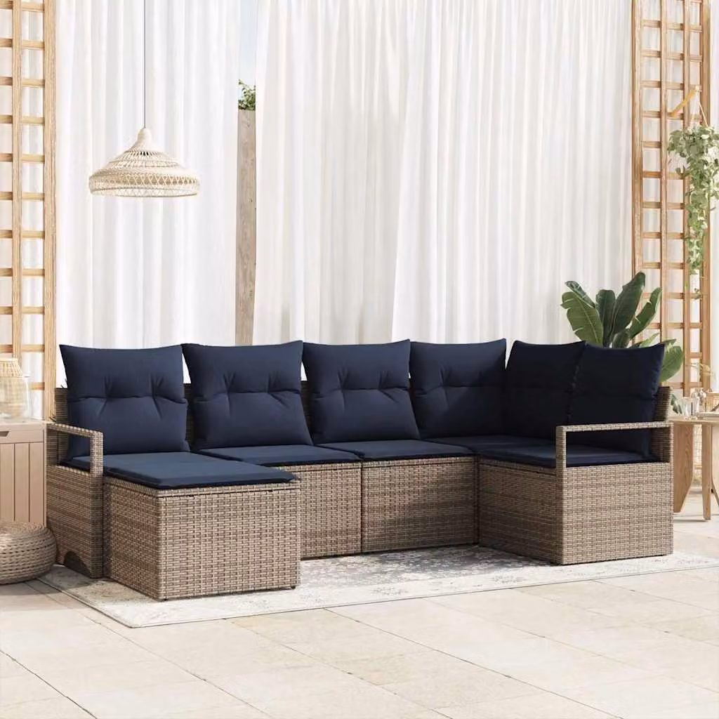 Maison Exclusive - Set di divani da esterno, 6 pezzi, grigio [Materiale sintetico]: rattan sintetico