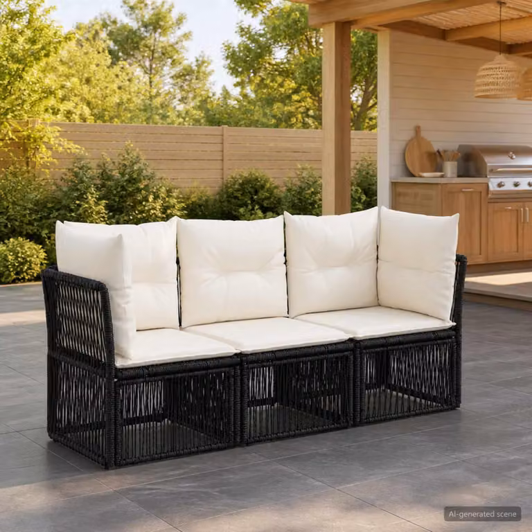 Maison Exclusive - Set da giardino composto da 3 pezzi, divano in rattan sintetico nero