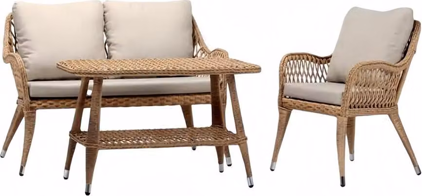 Sofagarnitur Sofa 2 Sitzer Luxuriöse Rattan Moderner Sessel Couchtisch Braun