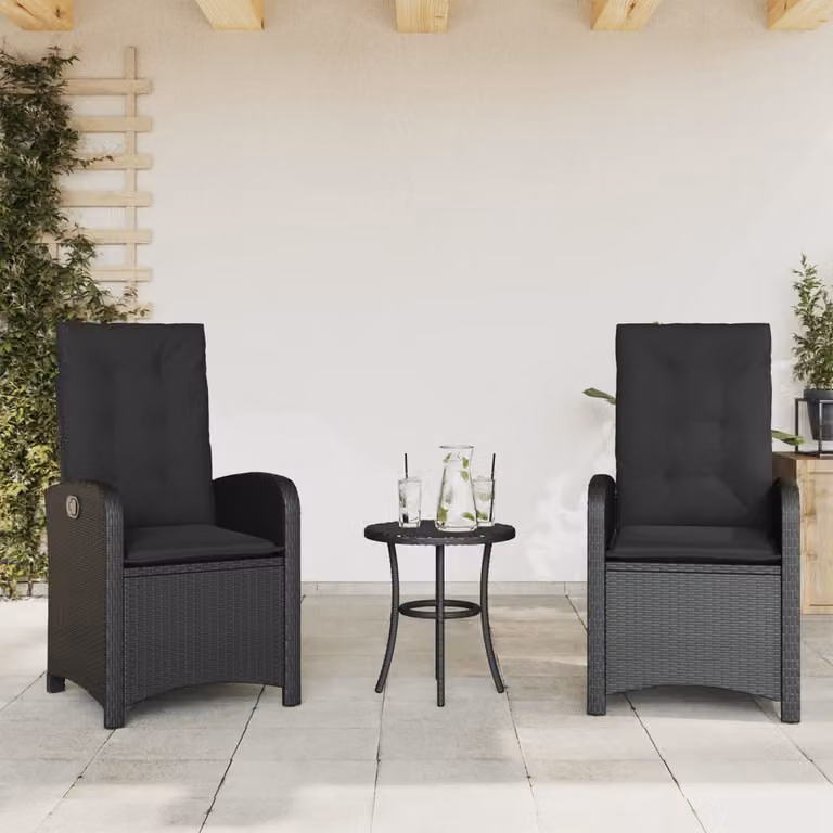 Set di 2 sedie da giardino reclinabili vidaXL in polyrattan nero con cuscini