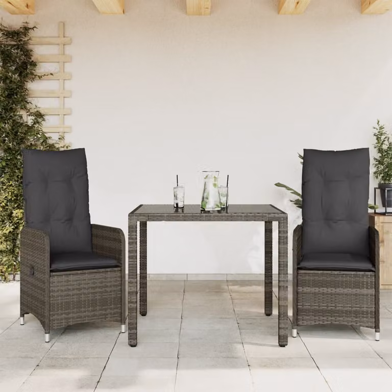 Maison Exclusive - Set Bistrò da Giardino 3 pz con Cuscini in Polyrattan Grigio