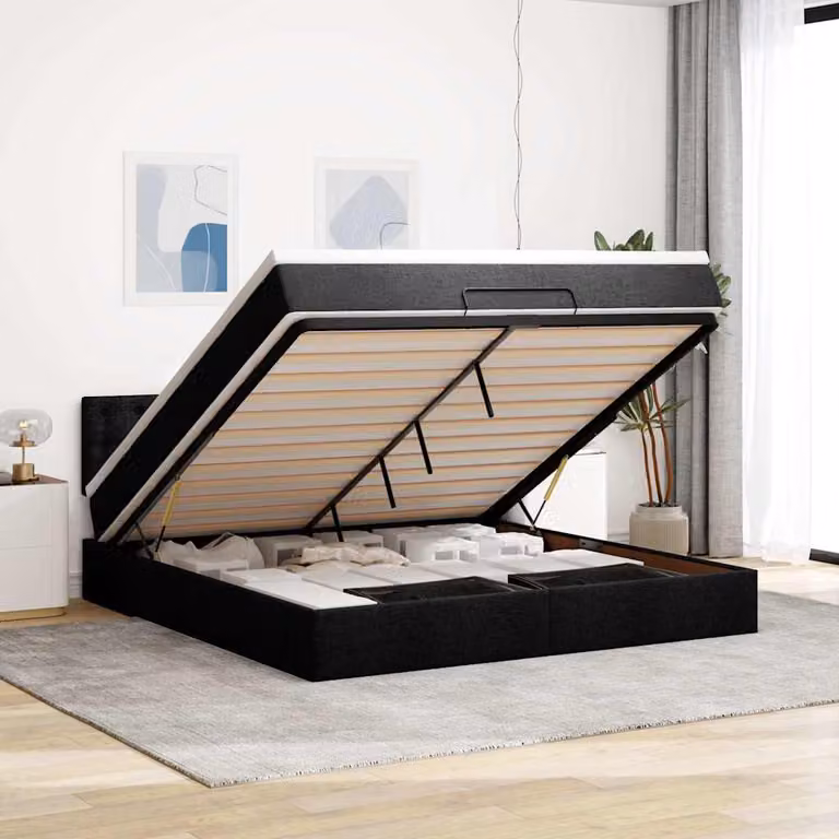 vidaXL Pouf Letto con Materasso e LED Nero, con Porta USB e Illuminazione Sotto il Letto, L/P/H: 180 x 200 x 88 cm
