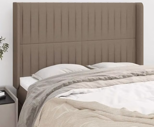Testiera ad orecchio vidaXL in tessuto beige con struttura in legno e larice L: 147 cm, P: 16 cm, H: 118-128 cm