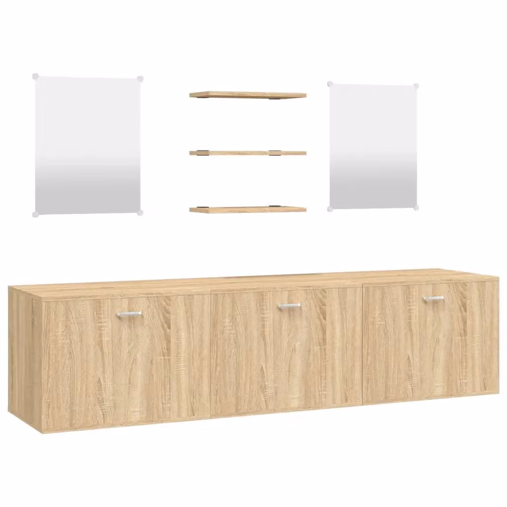 Set di mobili da bagno moderno vidaXL in legno color rovere marrone composto da 6 pezzi con mobile sottolavabo e pensili a parete L/P/H: 180 x 45 x 45 cm – 2