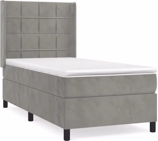 Letto singolo | Letto per adulti | Giroletto a Molle con Materasso Grigio Chiaro 80x200 cm Velluto