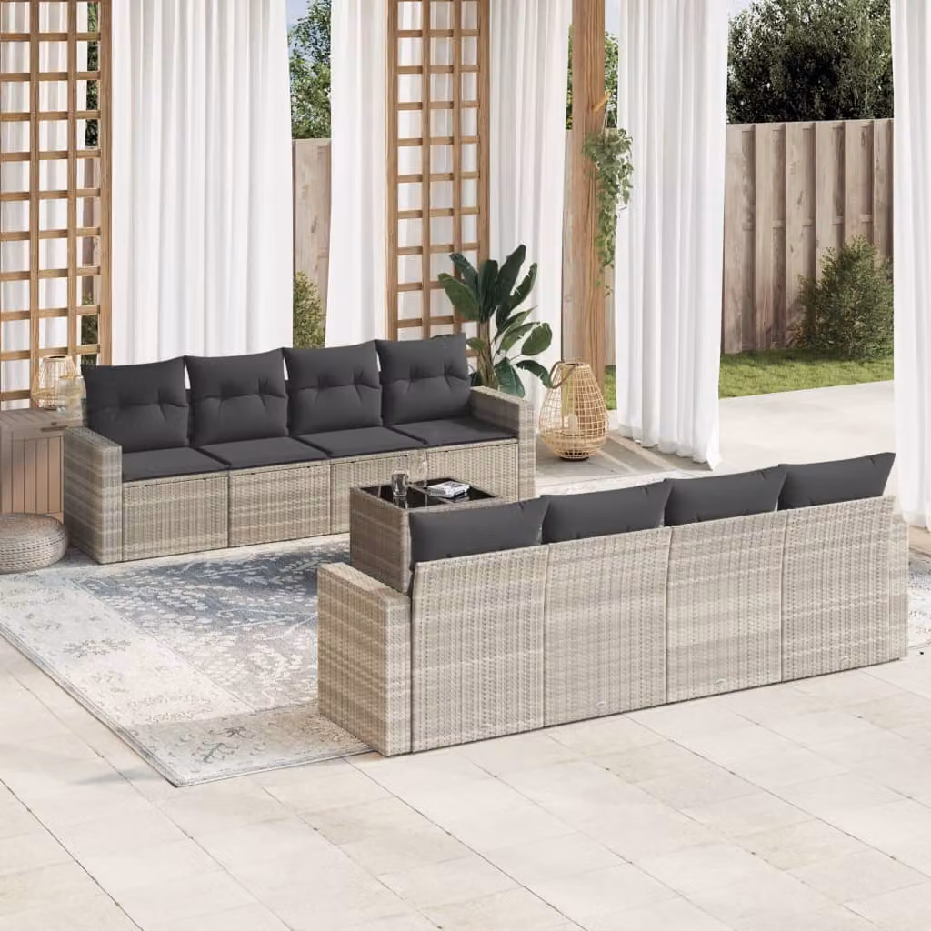 Set Divano da Giardino vidaXL 9pz a Forma di L in Polyrattan Grigio con Cuscini e Tavolino – 1