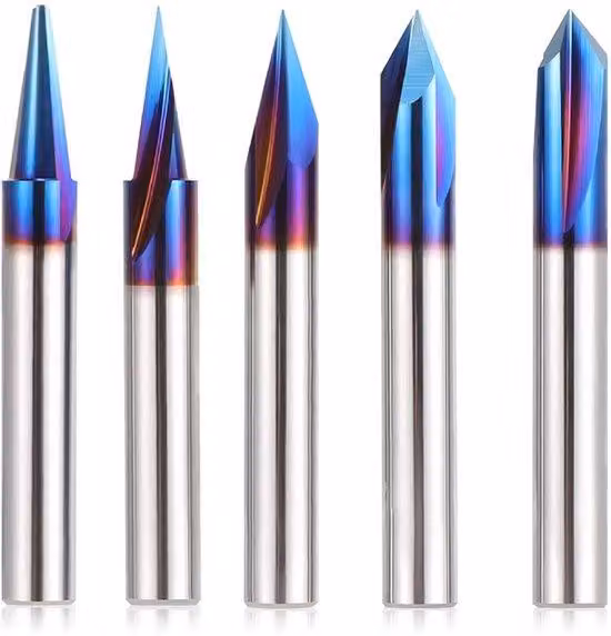 Set di frese per legno, cromate blu, specifiche per la lavorazione del legno, con taglio a V e centraggio.