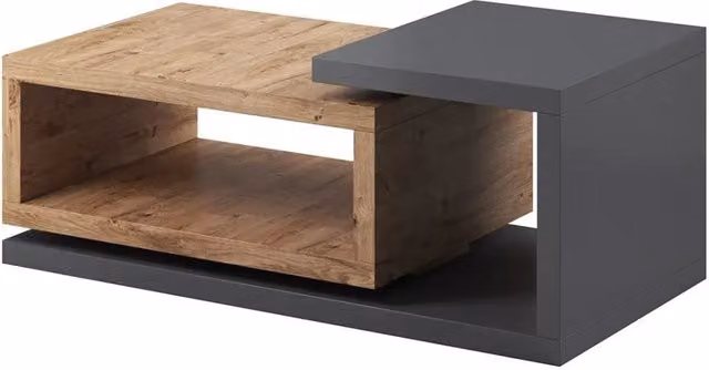 Tavolino basso design collezione BERGAMO. Colori rovere e grigio antracite. Stile design