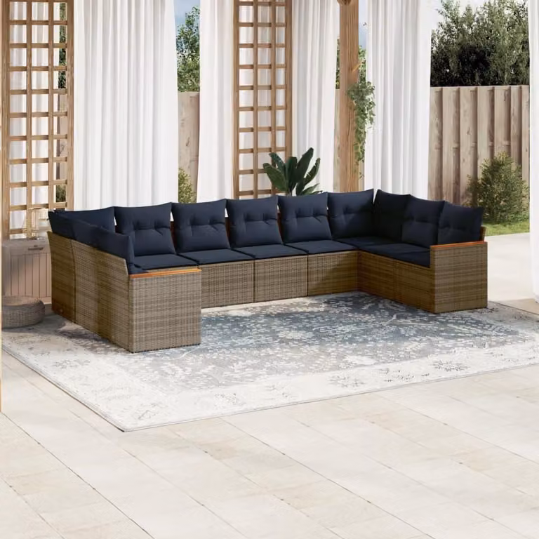 Maison Exclusive - Set divano da giardino 10 pezzi con cuscini, grigio, polyrattan