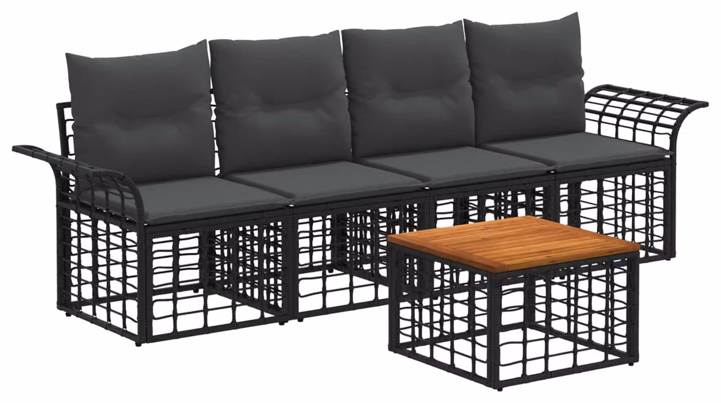 Set di divani da esterno 5 pcs Nero e Grigio scuro Poliestere