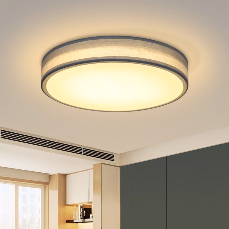 ZMH Lampada da soffitto a led Soggiorno - Lampada da camera da letto rotonda in tessuto 12W 3000K Bianco caldo Lampada da soggiorno con paralume in tessuto Camera da letto verde