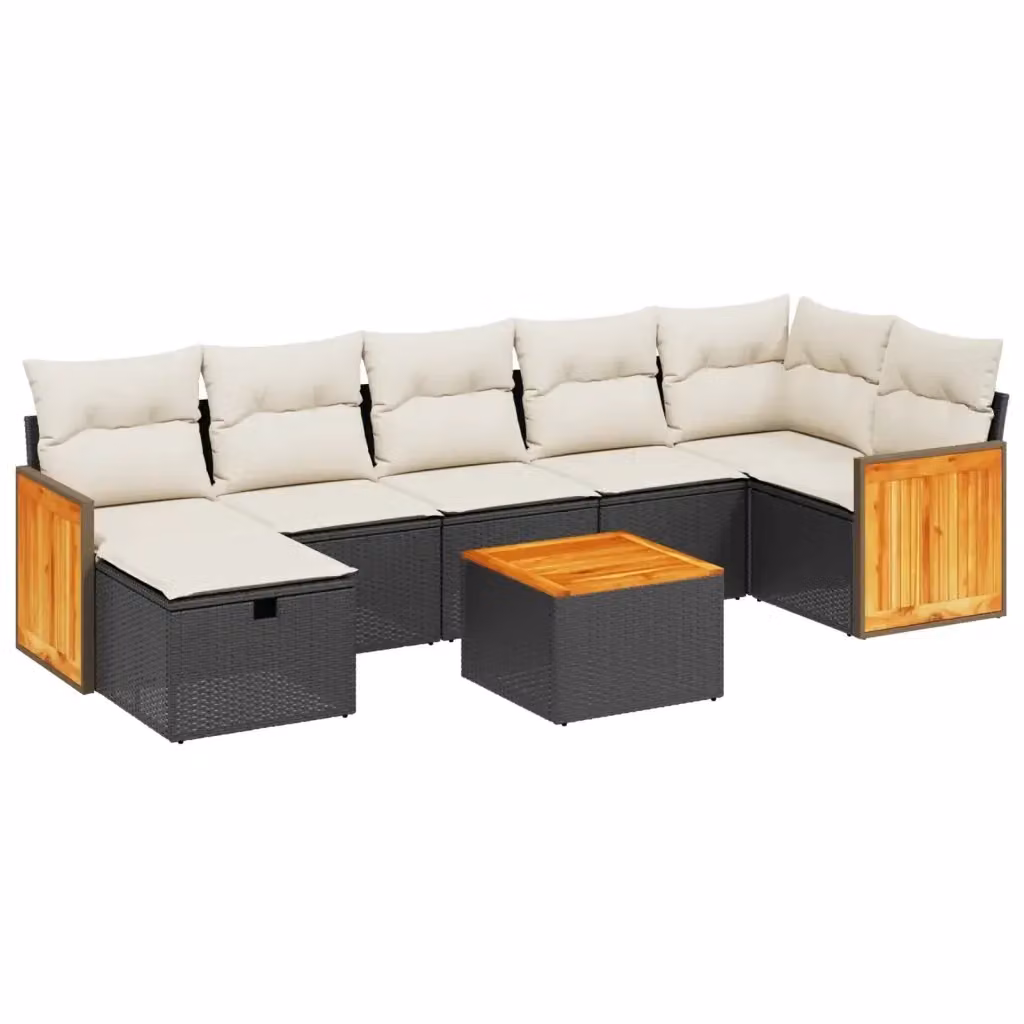 vidaXL Set Divani da Giardino a L con 8 Pezzi in Polyrattan Nero e Cuscini Imbottiti con Rivestimenti Rimovibili – 2