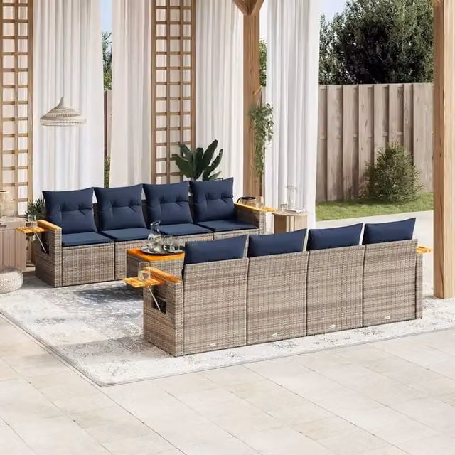 Set Divani da Giardino 9 pz con Cuscini Grigio in Polyrattan 3226663