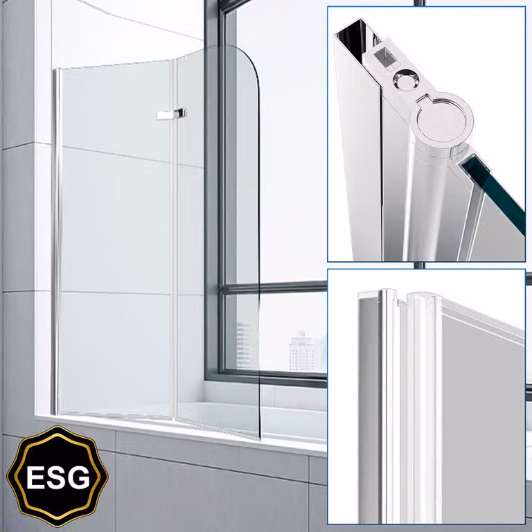 Clanmacy bagno allegato doccia schermo pieghevole vasca da bagno cabina doccia in 6 mm NANO 180 ° ESG vetro trasparente destra e sinistra montabile 2 pezzi pieghevole 100 * 140CM argento