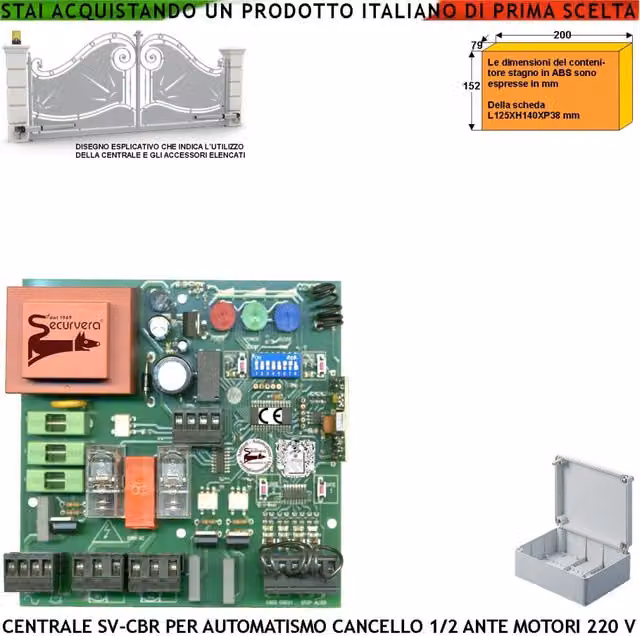 Centrale di Comando per Cancello a 2 Ante Securvera CBR 230 V con Ricevente Radio 433,92 MHz e 8 Funzioni di Regolazione – 1