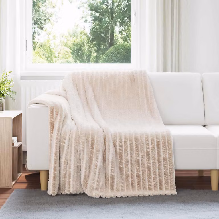 Set di 6 coperte in pile vidaXL beige L 200 cm x P 150 cm