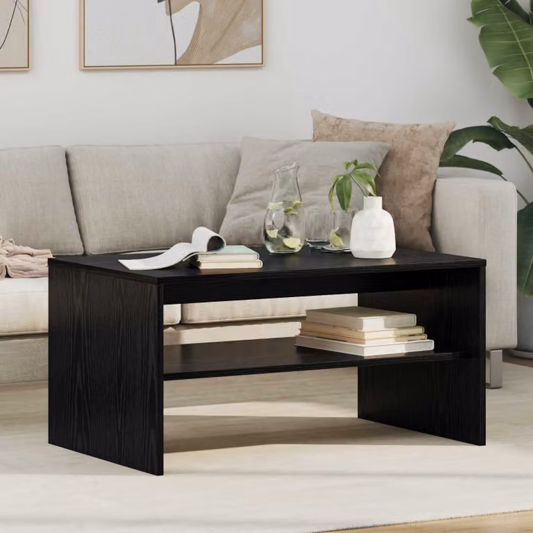 vidaXL Tavolino da salotto moderno in legno nero e rovere, L 80 cm x P 50 cm x H 40 cm