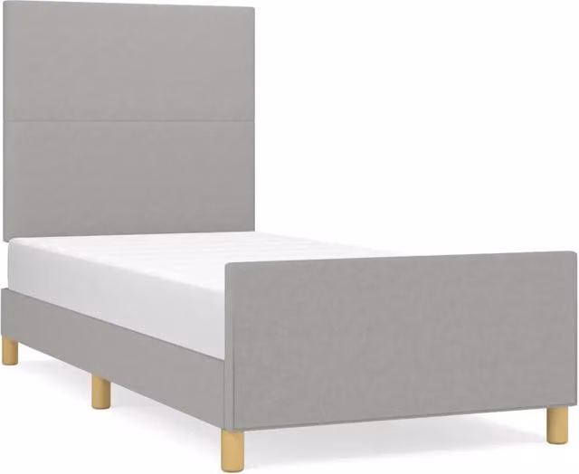 Letto singolo per adulti in tessuto grigio chiaro con struttura in legno di larice L 90 x P 190 cm