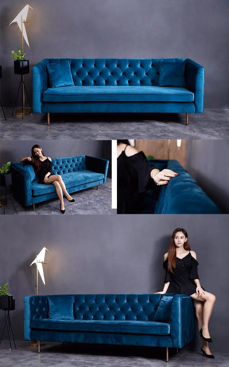 Designer Chesterfield Sofa Textil Blau Couch Polster Sofas Couchen Stoff Textil