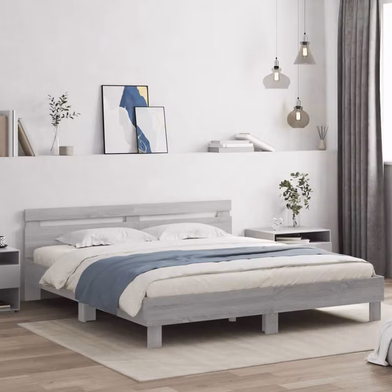 vidaXL Giroletto con Testiera in Legno Multistrato Grigio Sonoma L: 160 cm, P: 200 cm, H: 165 cm
