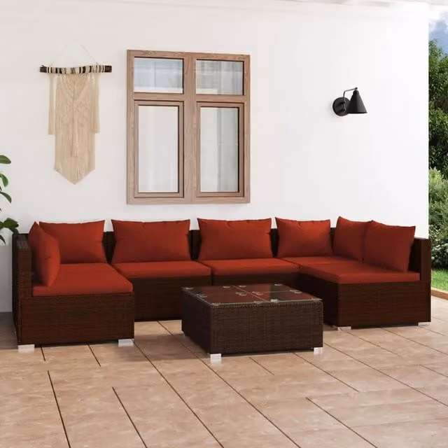 Set da Giardino 7 pz con Cuscini in Polyrattan Marrone 3101883