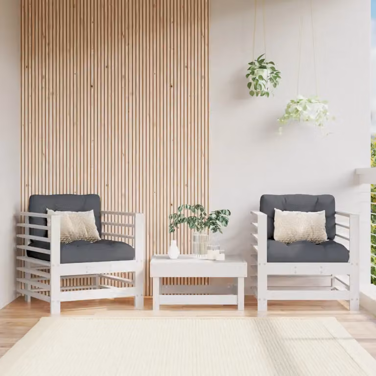 Set di 2 sedie da giardino vidaXL in legno di pino bianco con braccioli e cuscini inclusi