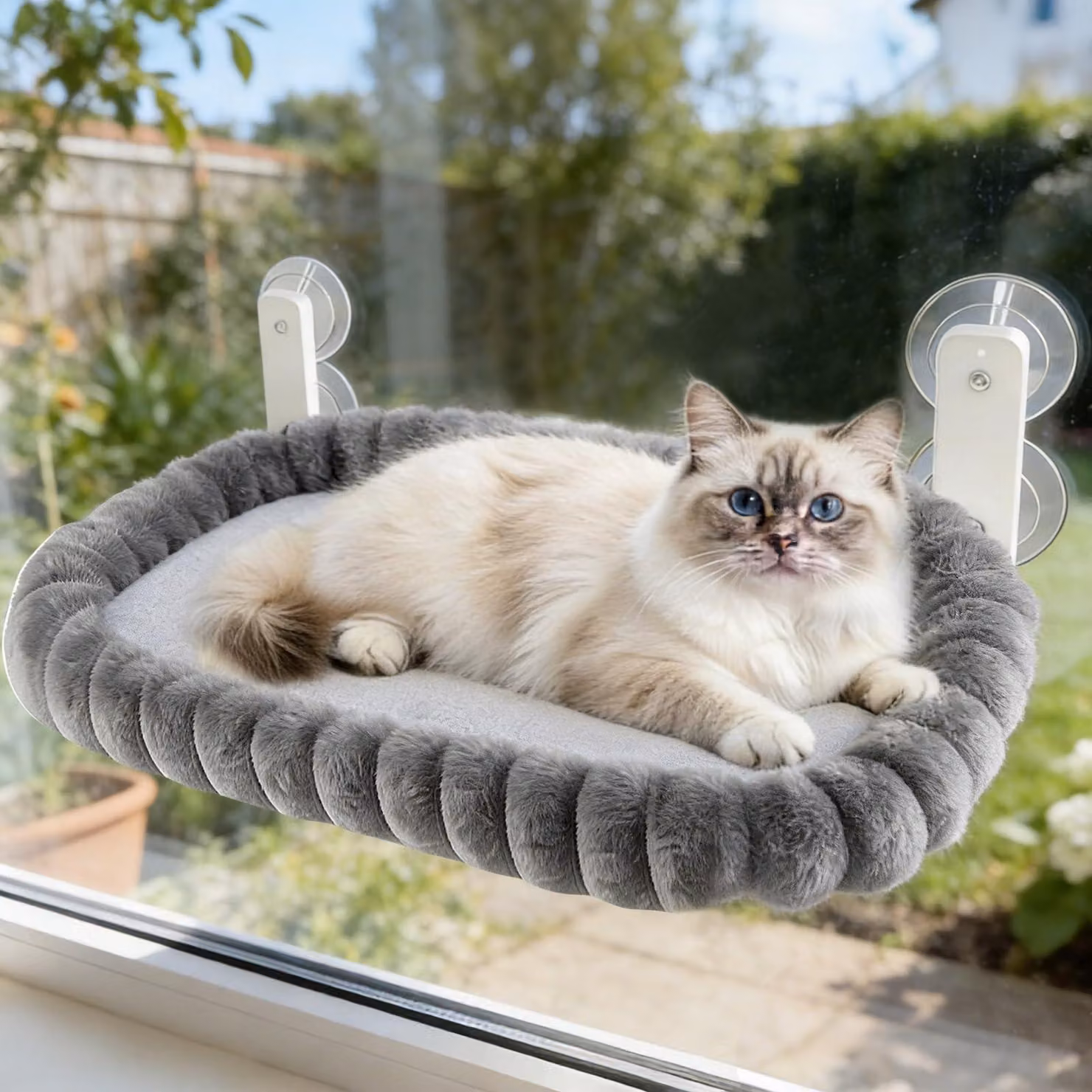 Amaca per gatti da appendere alla finestra, pieghevole, grigia, dimensioni 60x40 cm, portata massima 18 kg