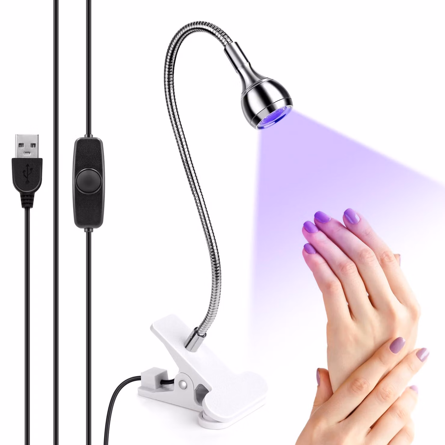 Lampada UV da 5 W per unghie in gel. Piccola lampada UV per unghie, mini lampada UV per unghie, alimentazione USB, braccio flessibile e rotazione a 360° – Ideale per uso professionale