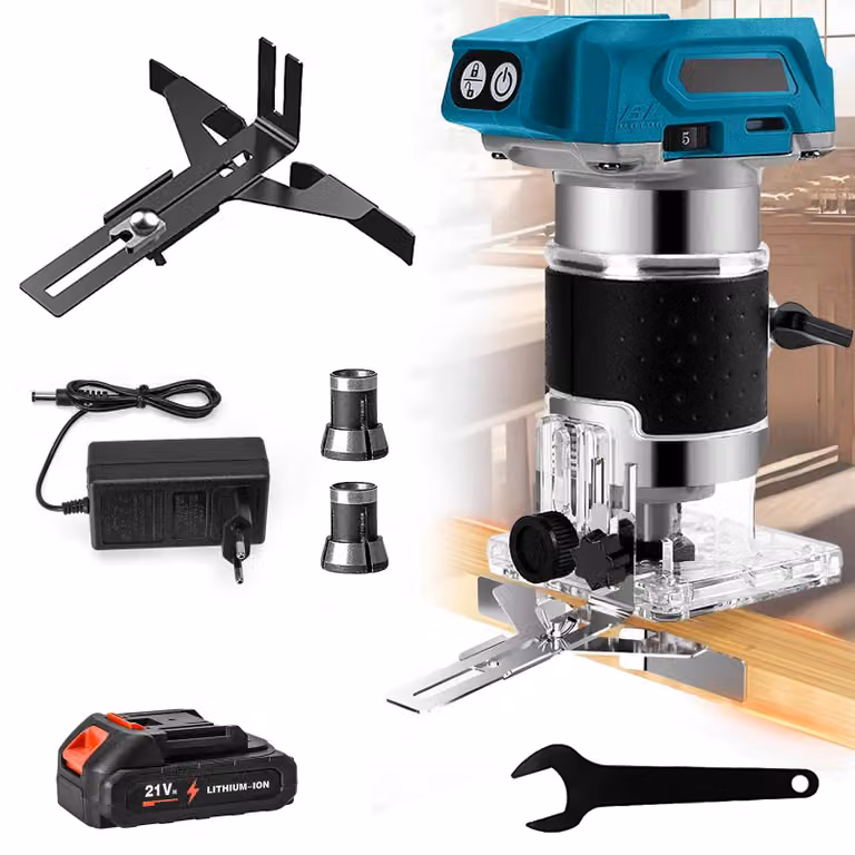 Fresatrice portatile a batteria - Fresatrice superiore senza spazzole - Alimentata a batteria - 1 batteria inclusa - 18 V - Per lavorazione del legno